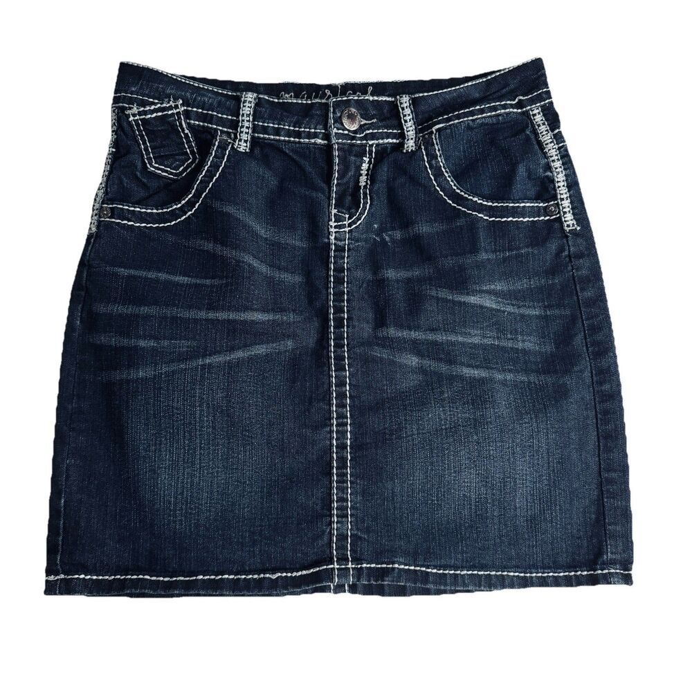 Maurices Denim Skirt Juniors 5/6 Dark Blue Lightweight Measures W30 L17.5